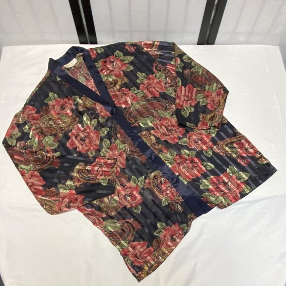 Victorias Secret Gold Label Vintage Sheer Floral Stripe Paisley Button Up Blouse - Picture 8 of 12